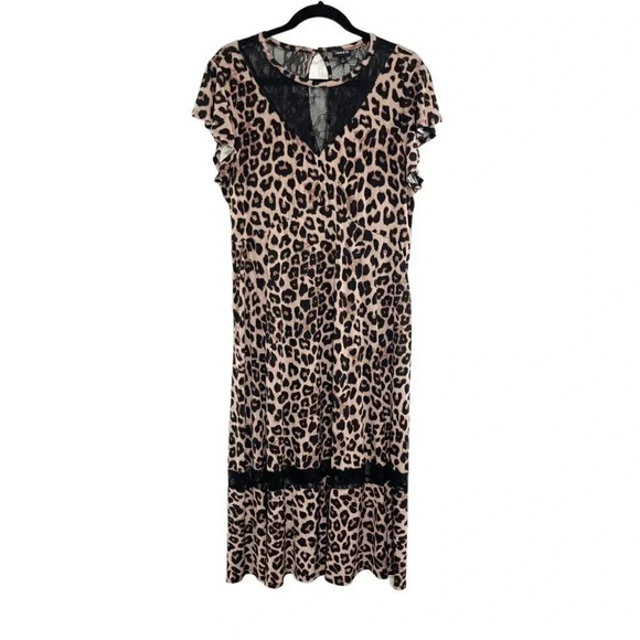 Torrid Black Leopard & Lace Inset Midi Dress with Pockets Women's Plus Size 1X - Picture 1 of 8